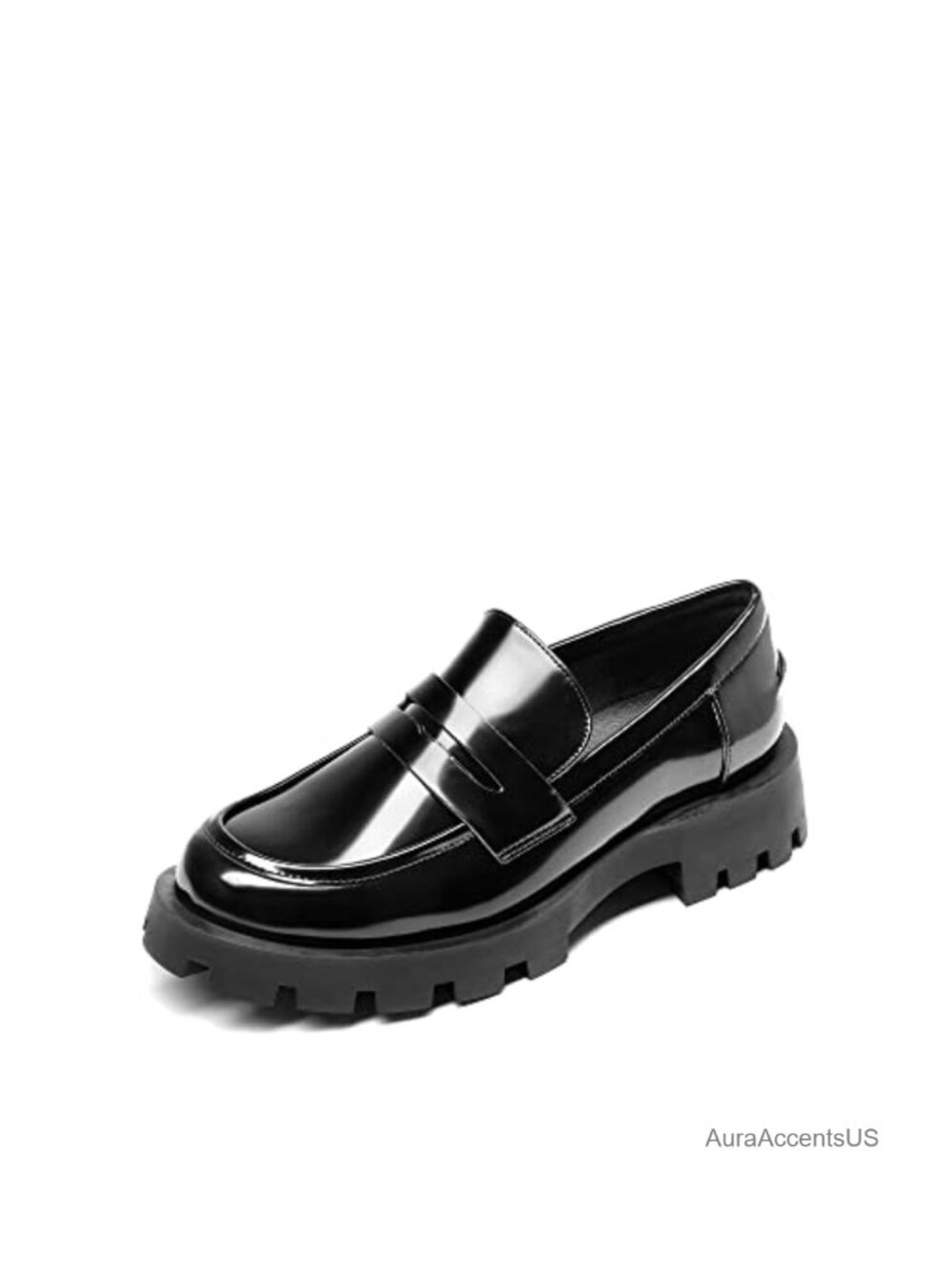 PU Leather Platform Loafers Chunky Block Heel Slip-On